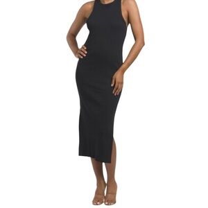 Calvin Klein Jeans Racerback Tank Ribbed Midi Dress Black Side Slits Large P